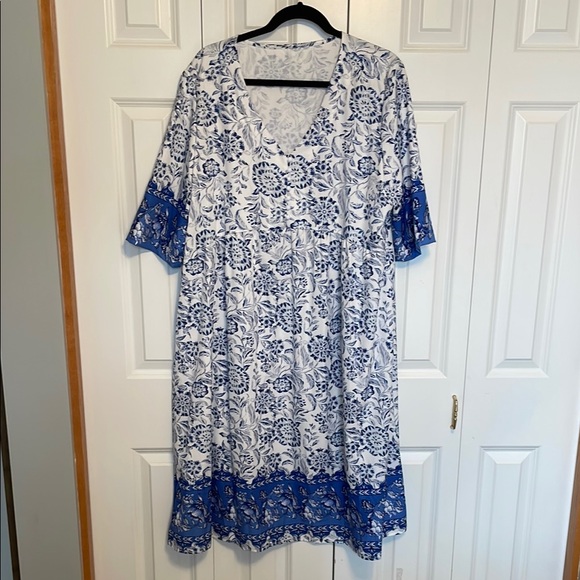 unknown Dresses & Skirts - Blue Bell Sleeve V-Neck Midi Dress.